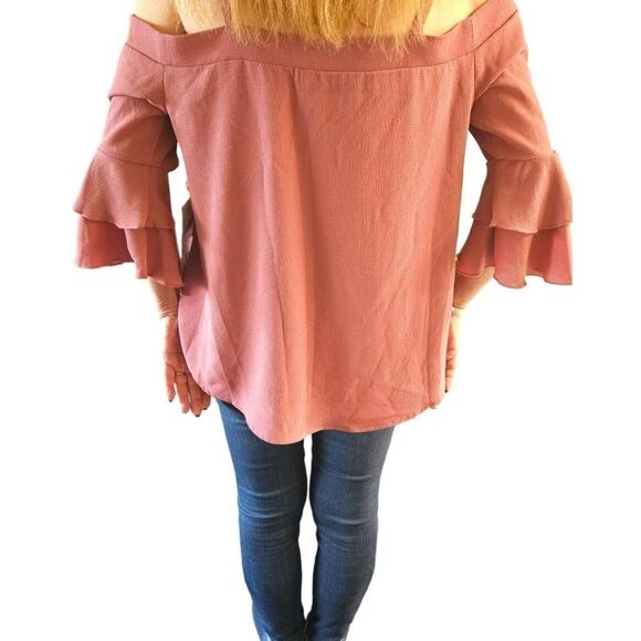 NWT CRAVEβFAME Women's Rosewood Mauve Ruffle Cold Shoulder Top Size Medium - Picture 10 of 16